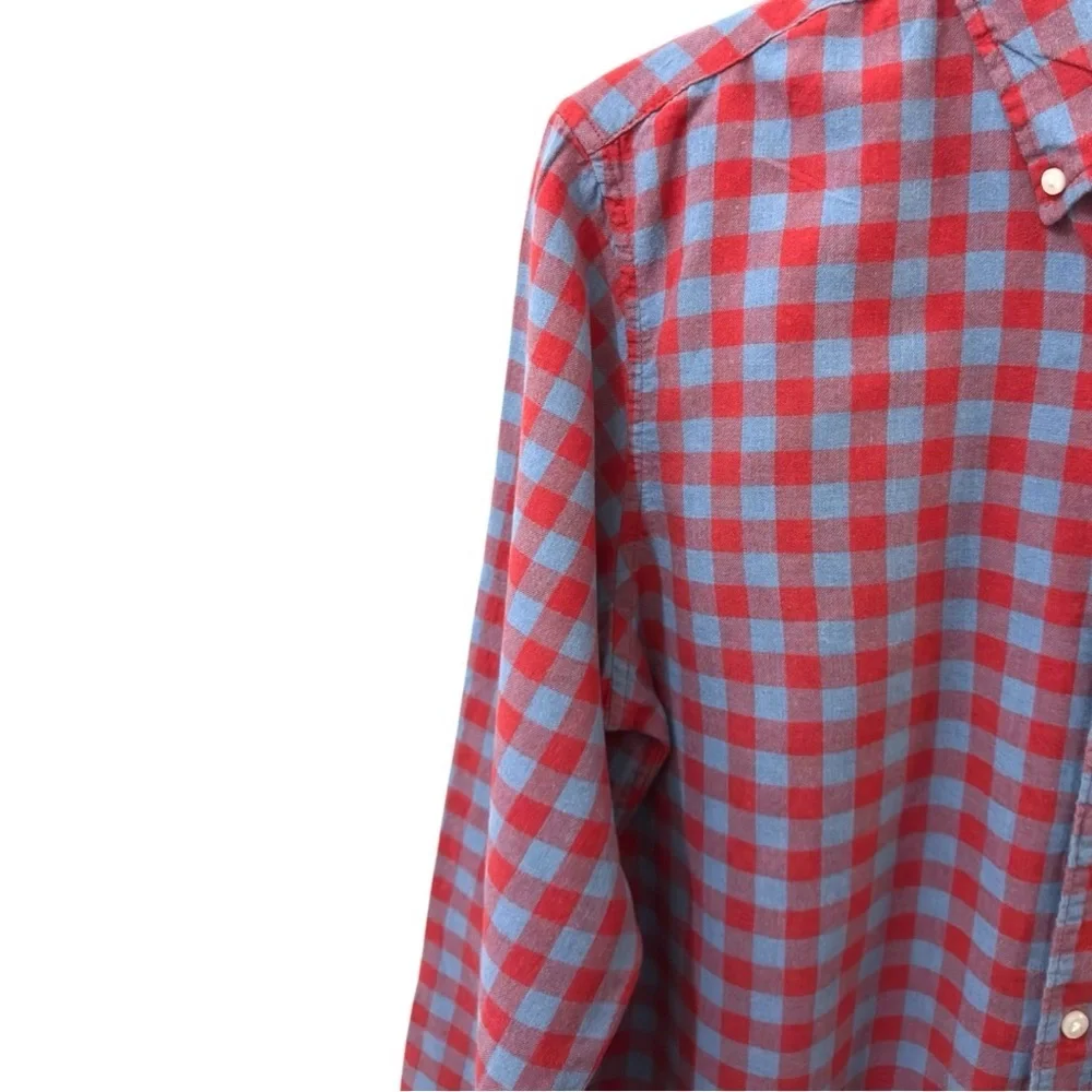 J. Crew | NWOT Cotton Linen Slim Red & Light Blue Gingham Button-Down Shirt (M)